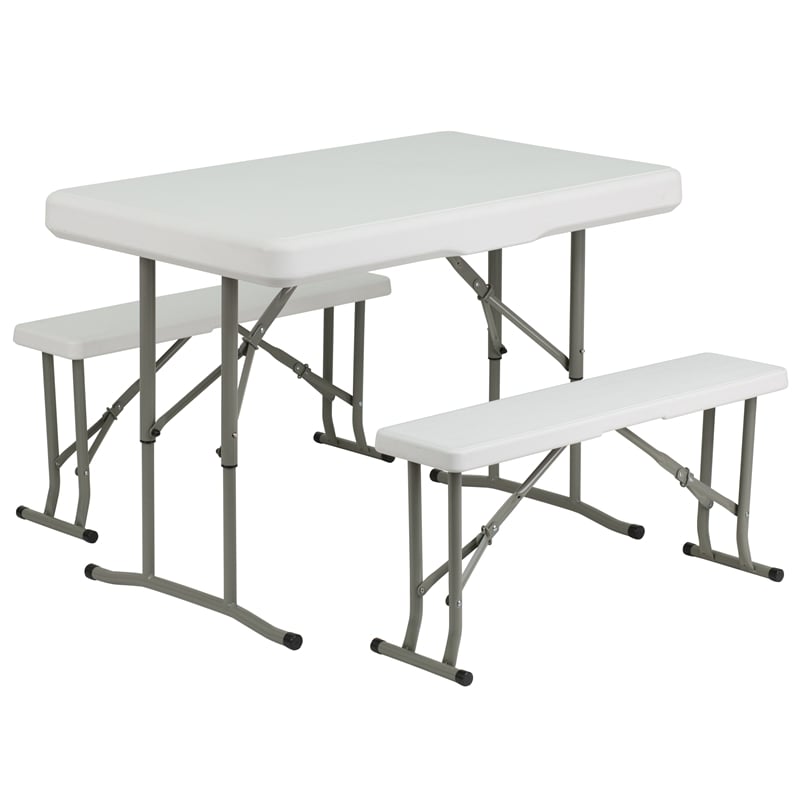 Pemberly Row 10' x 10' White Pop Up Canopy with Folding Table and Benches Set