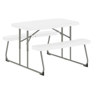 Pemberly Row Indoor/Outdoor Kids White Folding Picnic Table with Benches