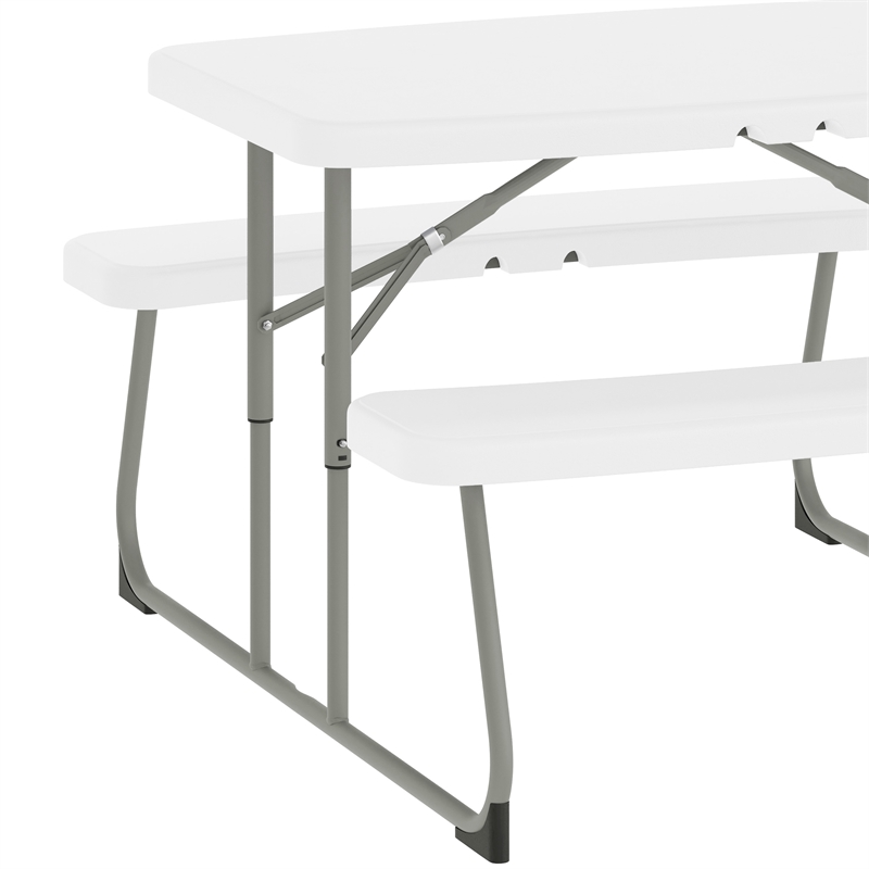 Pemberly Row Indoor/Outdoor Kids White Folding Picnic Table with Benches