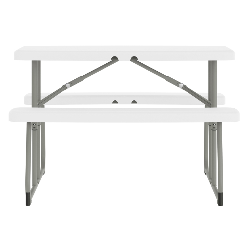 Pemberly Row Indoor/Outdoor Kids White Folding Picnic Table with Benches