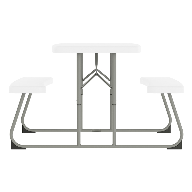 Pemberly Row Indoor/Outdoor Kids White Folding Picnic Table with Benches