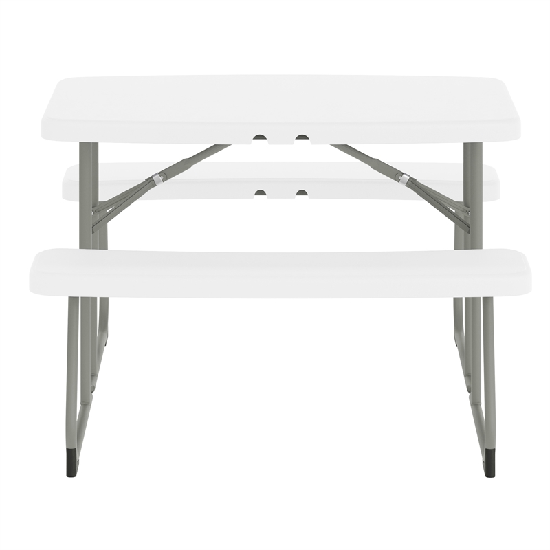 Pemberly Row Indoor/Outdoor Kids White Folding Picnic Table with Benches