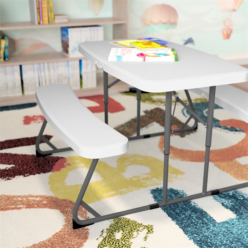 Pemberly Row Indoor/Outdoor Kids White Folding Picnic Table with Benches
