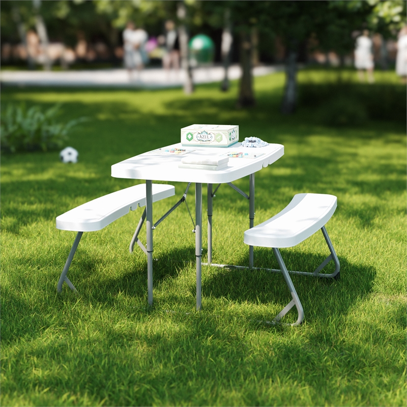 Pemberly Row Indoor/Outdoor Kids White Folding Picnic Table with Benches