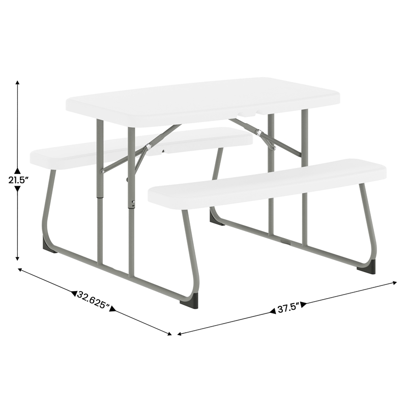Pemberly Row Indoor/Outdoor Kids White Folding Picnic Table with Benches