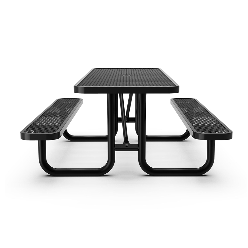 Pemberly Row 6' Rectangular Expanded Mesh Metal Outdoor Picnic Table in Black