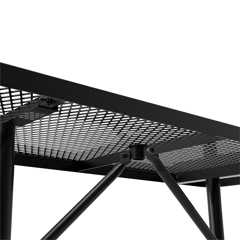 Pemberly Row 6' Rectangular Expanded Mesh Metal Outdoor Picnic Table in Black