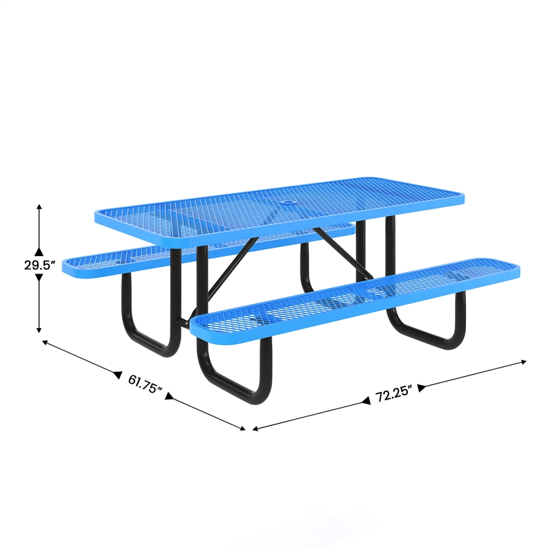 Pemberly Row 6' Rectangular Expanded Mesh Metal Outdoor Picnic Table in Blue