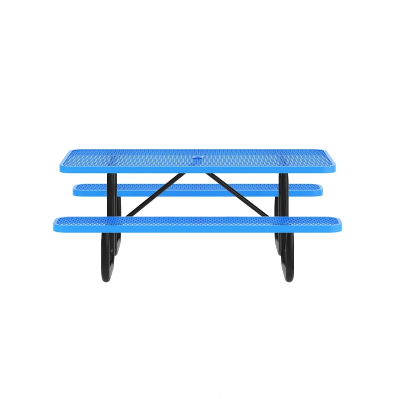Pemberly Row 6' Rectangular Expanded Mesh Metal Outdoor Picnic Table in Blue