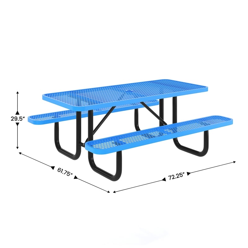 Pemberly Row 6' Rectangular Expanded Mesh Metal Outdoor Picnic Table in Blue