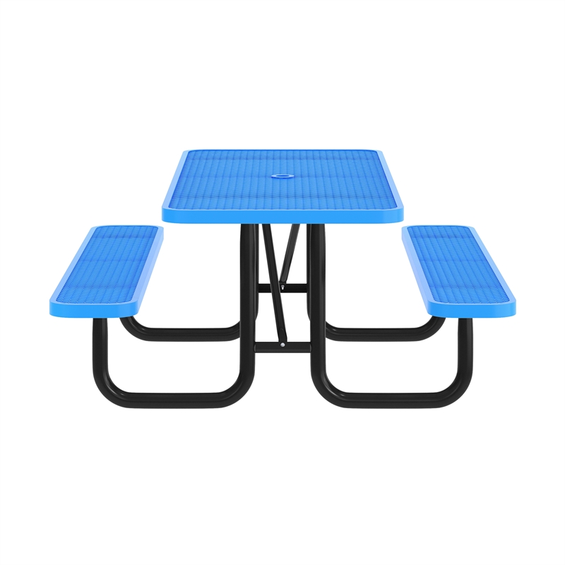 Pemberly Row 6' Rectangular Expanded Mesh Metal Outdoor Picnic Table in Blue