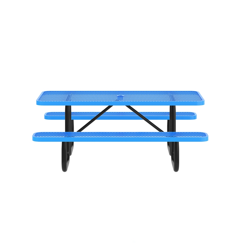 Pemberly Row 6' Rectangular Expanded Mesh Metal Outdoor Picnic Table in Blue