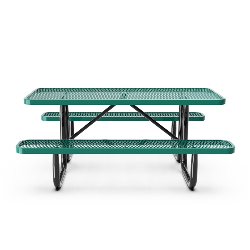 Pemberly Row 6' Rectangular Expanded Mesh Metal Outdoor Picnic Table in Green