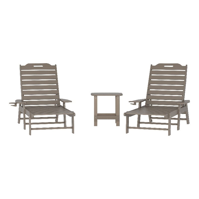 Pemberly Row 3 Piece Adirondack Set with 2 Loungers & Table in Brown