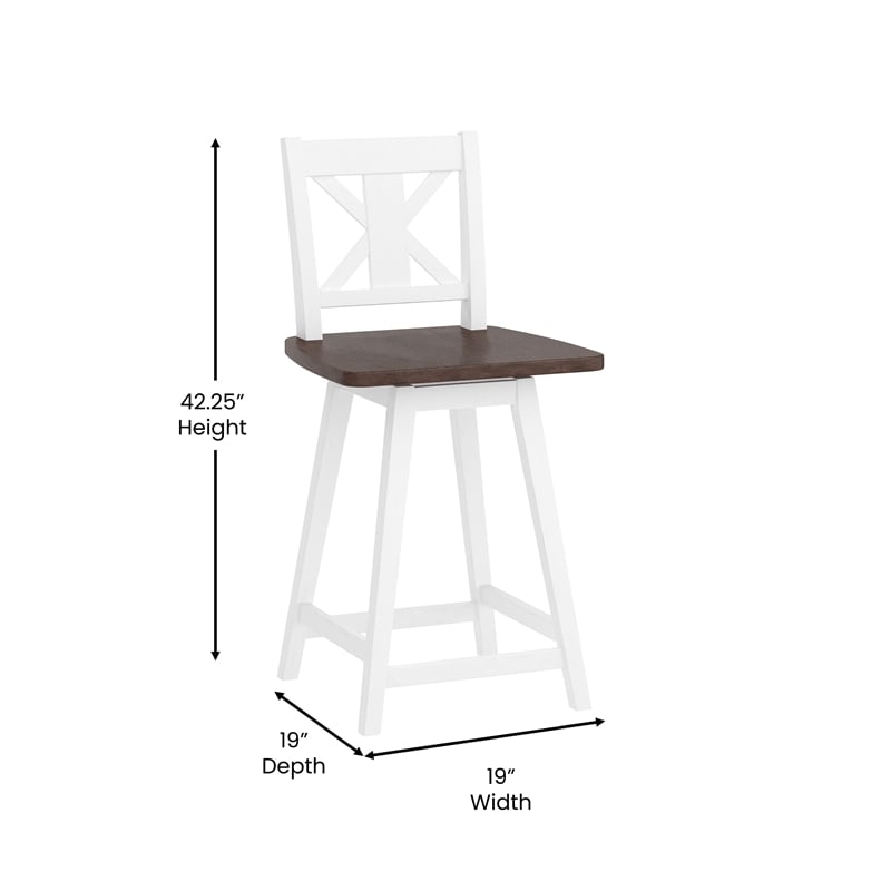 Pemberly Row 360 Swivel Wood Bar Height Stool in Antique White Wash/Gray