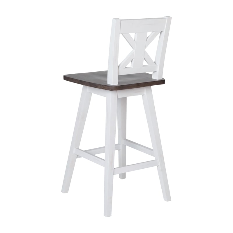 Pemberly Row 360 Swivel Wood Bar Height Stool in Antique White Wash/Gray