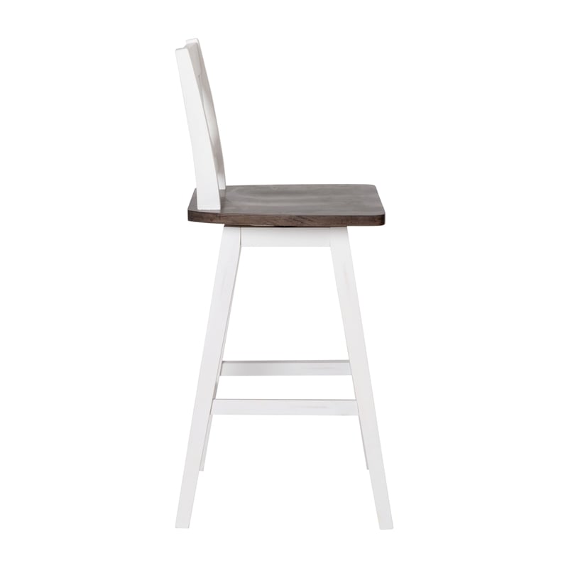 Pemberly Row 360 Swivel Wood Bar Height Stool in Antique White Wash/Gray