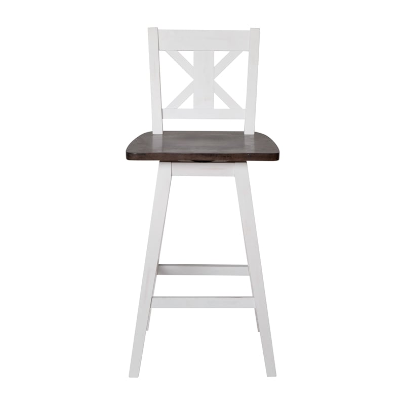 Pemberly Row 360 Swivel Wood Bar Height Stool in Antique White Wash/Gray