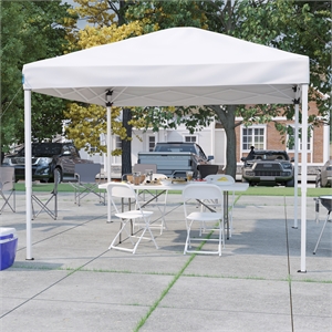 Pemberly Row 10' x 10' White Pop Up Canopy with Folding Table & 4 Chairs Bundle