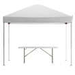Pemberly Row 10' x 10' White Pop Up Canopy Tent and 6' Bi-Fold Table with Handle