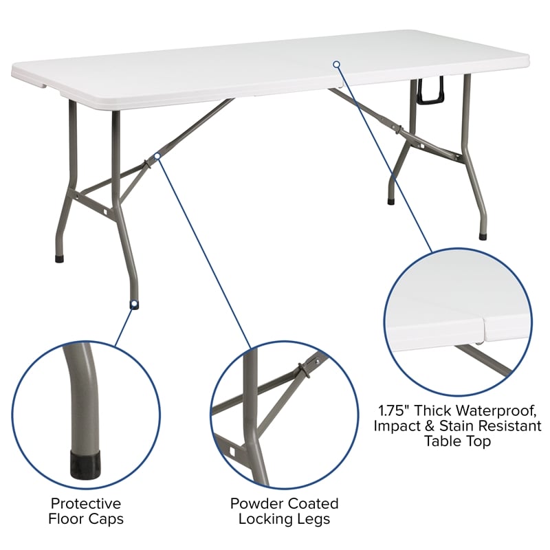 Pemberly Row 10' x 10' White Pop Up Canopy Tent and 6' Bi-Fold Table with Handle