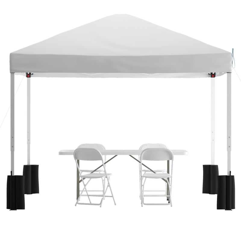 Pemberly Row 10' x 10' White Pop Up Canopy Tent and 6' Bi-Fold Table with Case