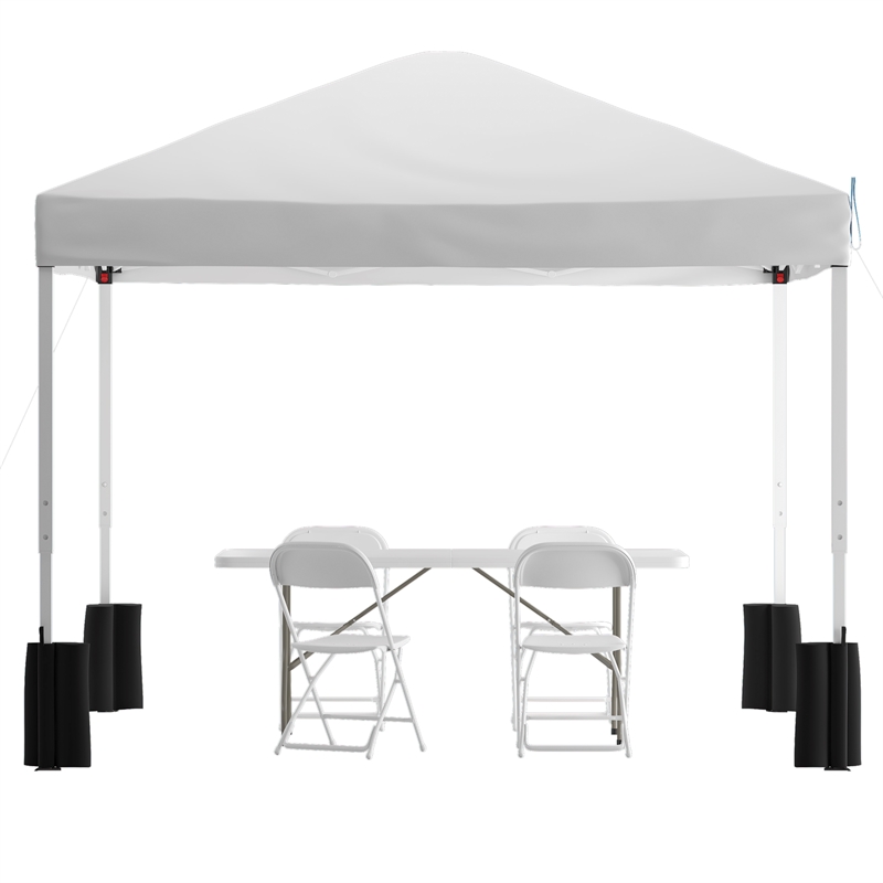 Pemberly Row 10' x 10' White Pop Up Canopy Tent and 6' Bi-Fold Table with Case