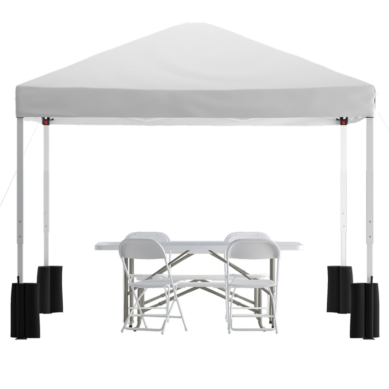 Pemberly Row 10' x 10' White Pop Up Canopy with Table and 4 Chairs Bundle