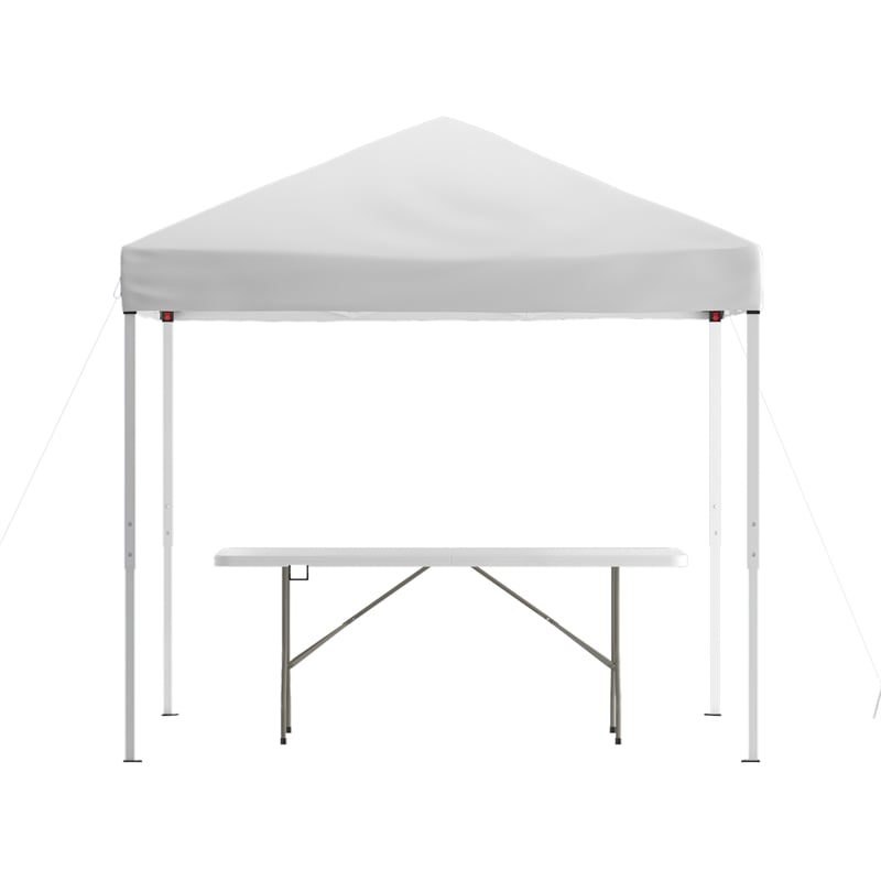 Pemberly Row 8' x 8' White Pop Up Canopy Tent and 6' Bi-Fold Table with Handle