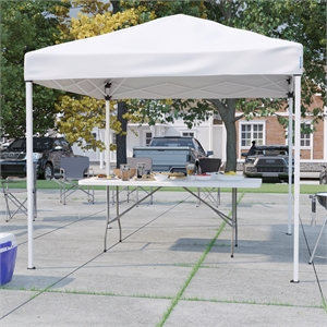 Pemberly Row 8' x 8' White Pop Up Canopy Tent and 6' Bi-Fold Table with Handle
