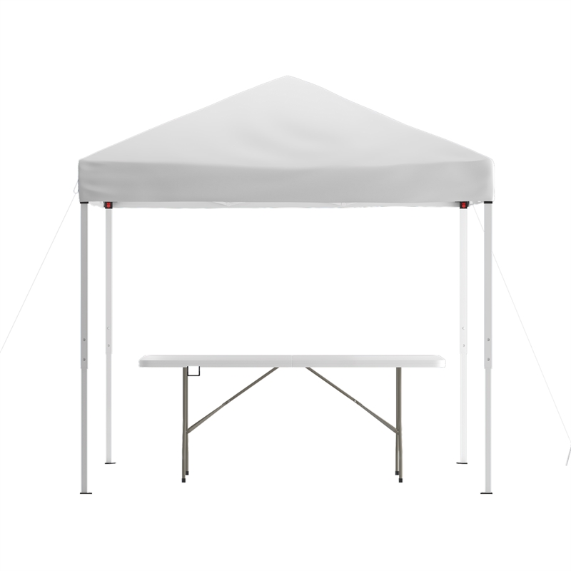 Pemberly Row 8' x 8' White Pop Up Canopy Tent and 6' Bi-Fold Table with Handle