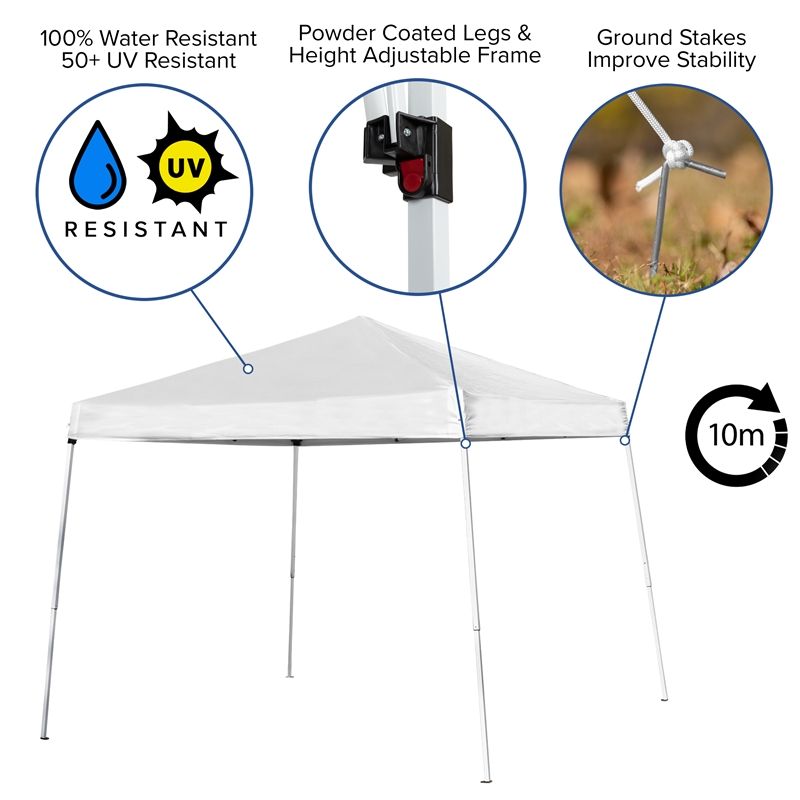 Pemberly Row 8' x 8' White Pop Up Canopy Tent and 6' Bi-Fold Table with Handle