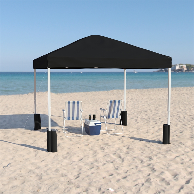 Pemberly Row 10'x10' Black Pop Up Straight Leg Canopy Tent with Sandbags & Case