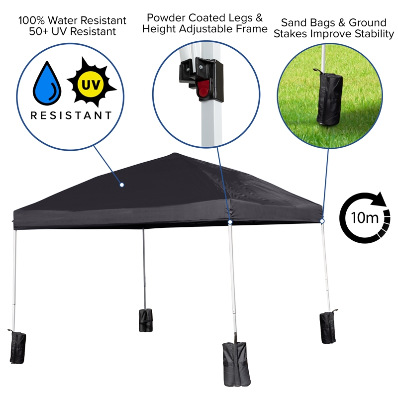 Pemberly Row 10'x10' Black Pop Up Straight Leg Canopy Tent with Sandbags & Case