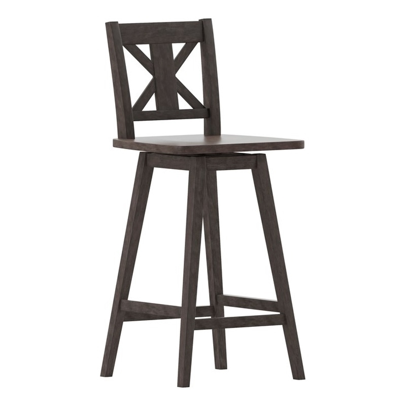 Pemberly Row 360 Swivel Wood Bar Height Stool in Gray Wash Walnut