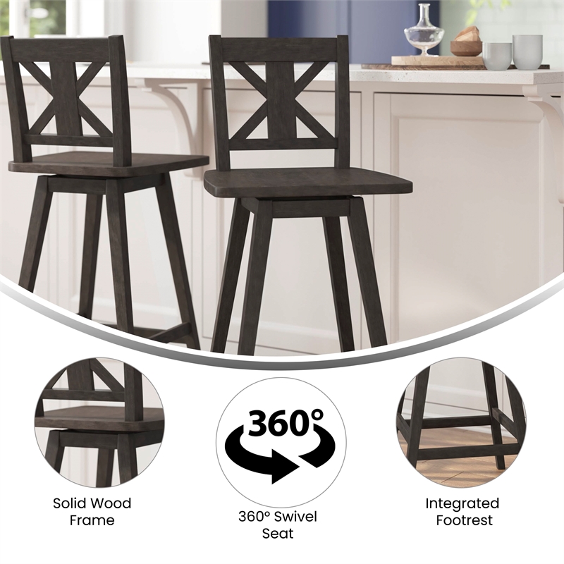 Pemberly Row 360 Swivel Wood Bar Height Stool in Gray Wash Walnut