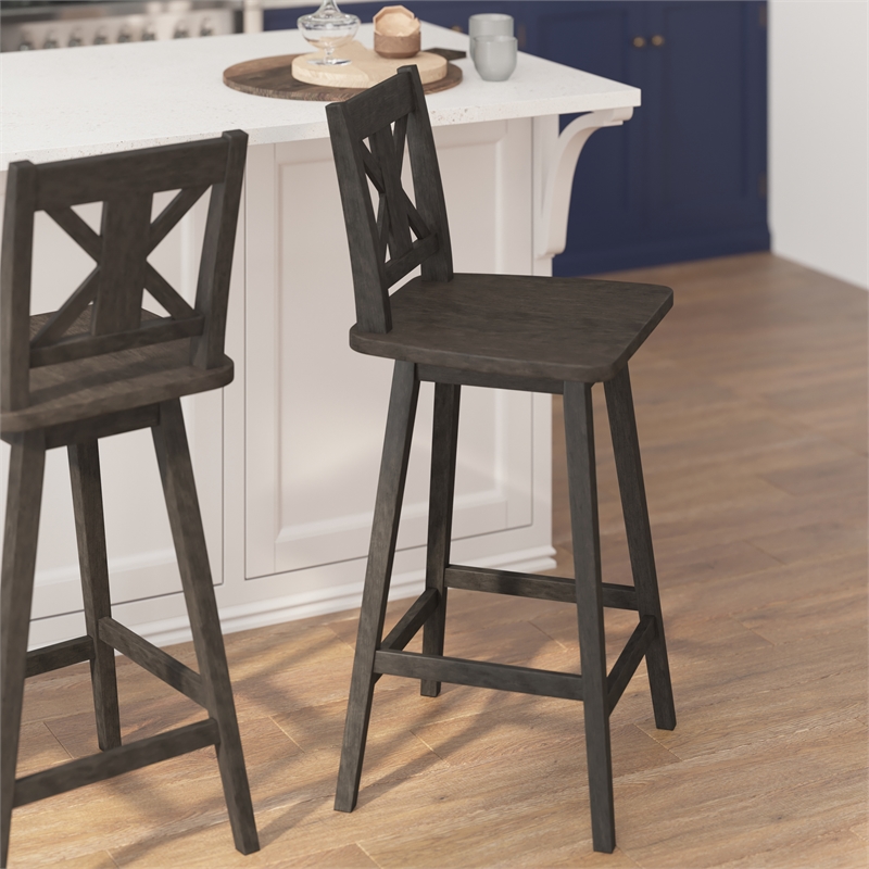 Pemberly Row 360 Swivel Wood Bar Height Stool in Gray Wash Walnut