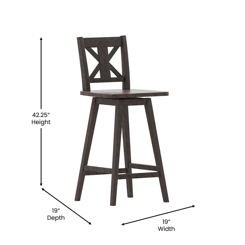 Pemberly Row 360 Swivel Wood Bar Height Stool in Gray Wash Walnut