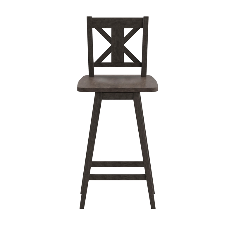 Pemberly Row 360 Swivel Wood Bar Height Stool in Gray Wash Walnut