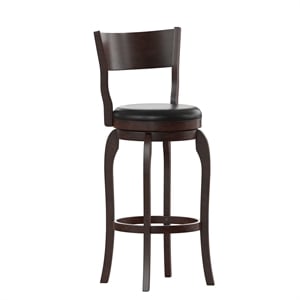 Pemberly Row Espresso and Black Wooden Swivel Bar Stools with LeatherSoft Seat