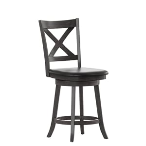 Pemberly Row Wooden Swivel Counter Stools in Gray Wash Walnut/Black