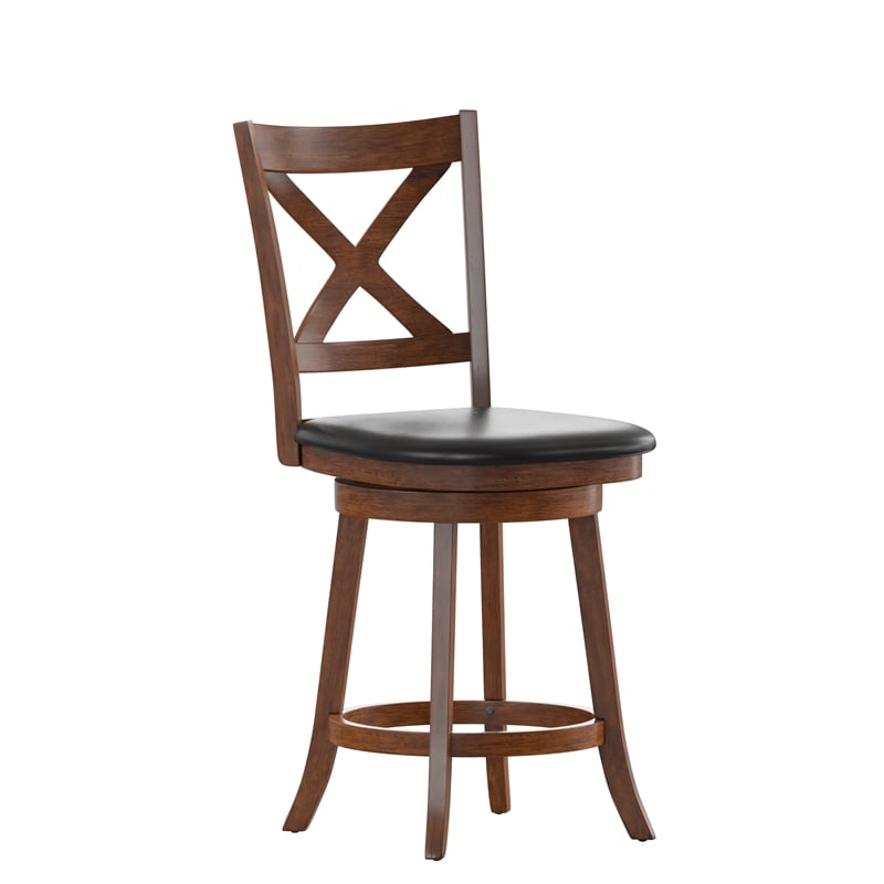 Pemberly Row Wooden Swivel Counter Stools in Antique Oak/Black