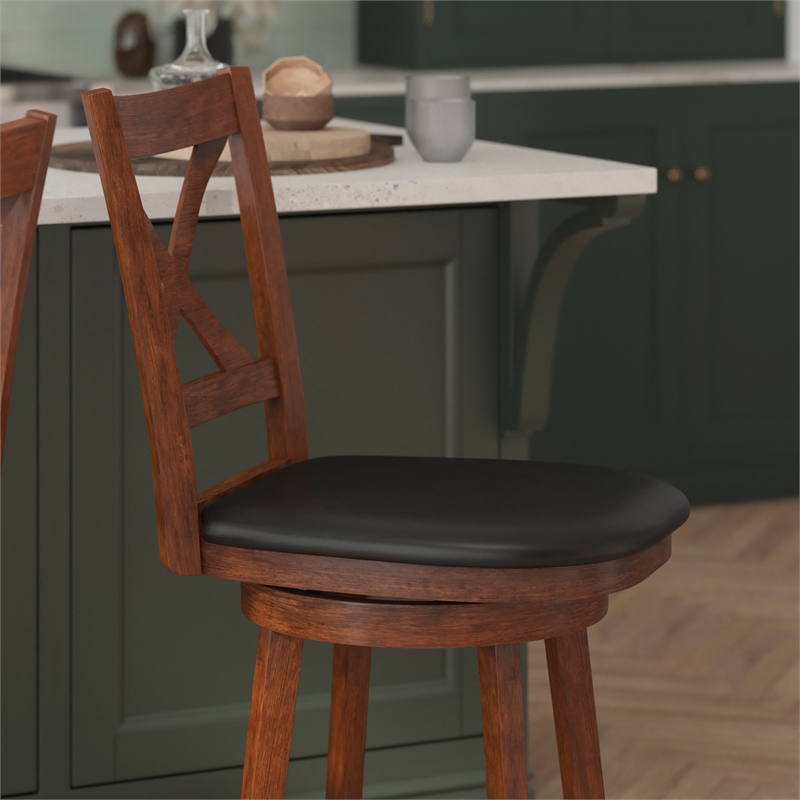 Pemberly Row Wooden Swivel Counter Stools in Antique Oak/Black