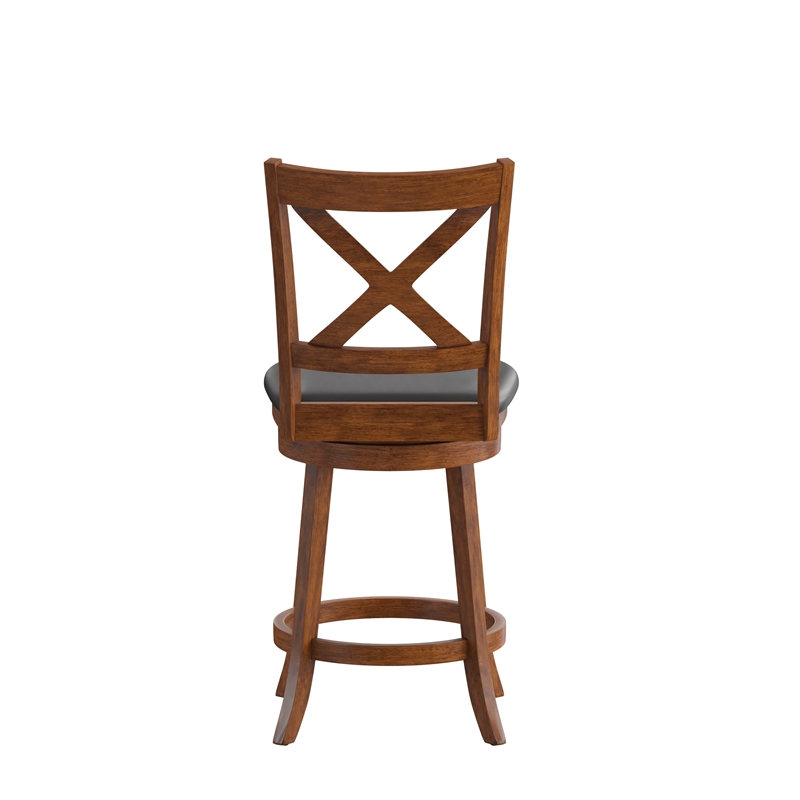 Pemberly Row Wooden Swivel Counter Stools in Antique Oak/Black