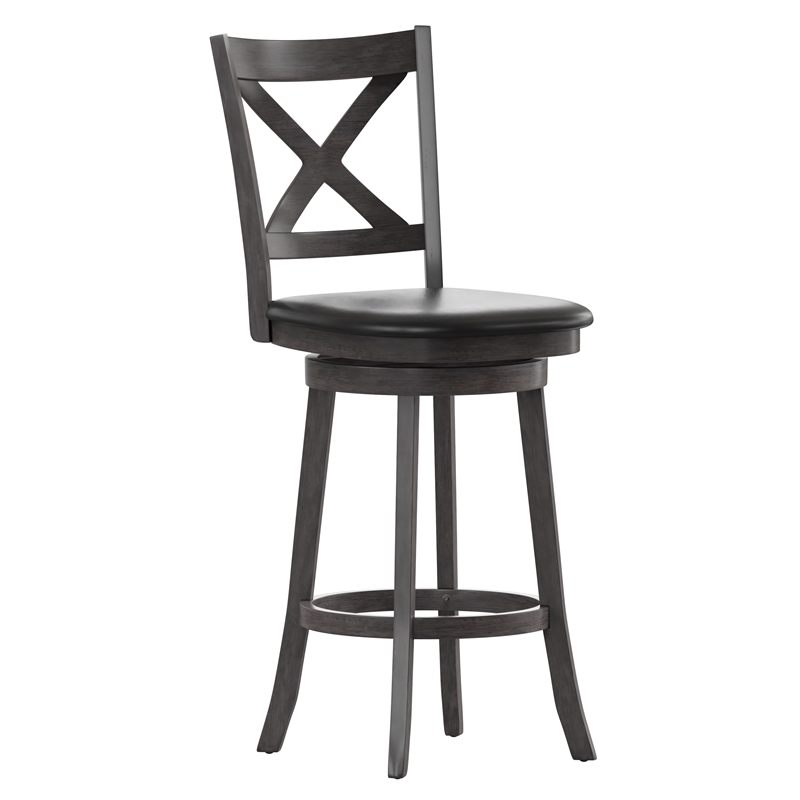 Pemberly Row Wooden Swivel Bar Stools in Gray Wash Walnut/Black
