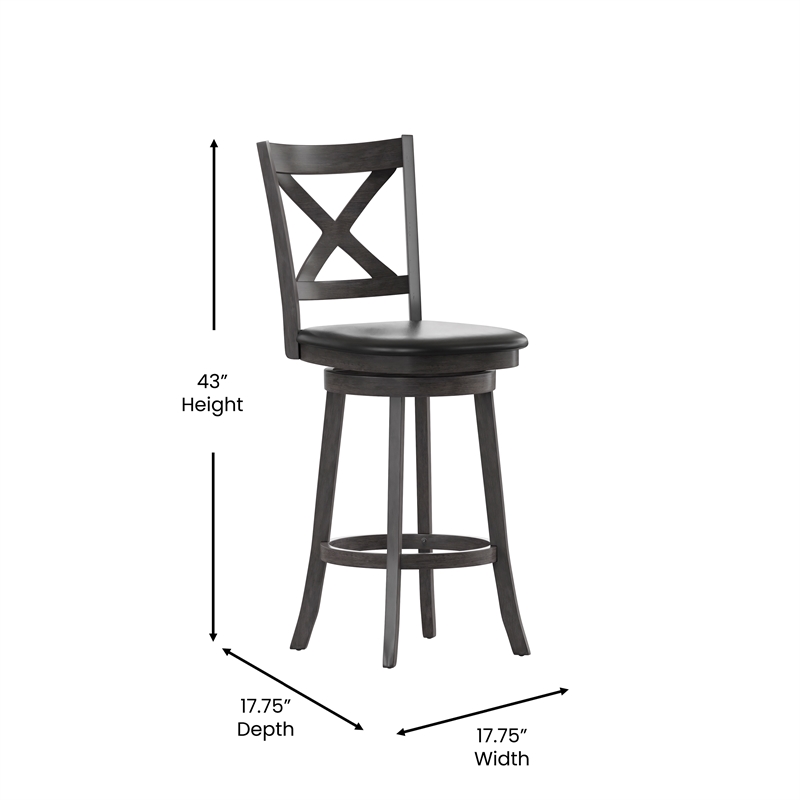 Pemberly Row Wooden Swivel Bar Stools in Gray Wash Walnut/Black