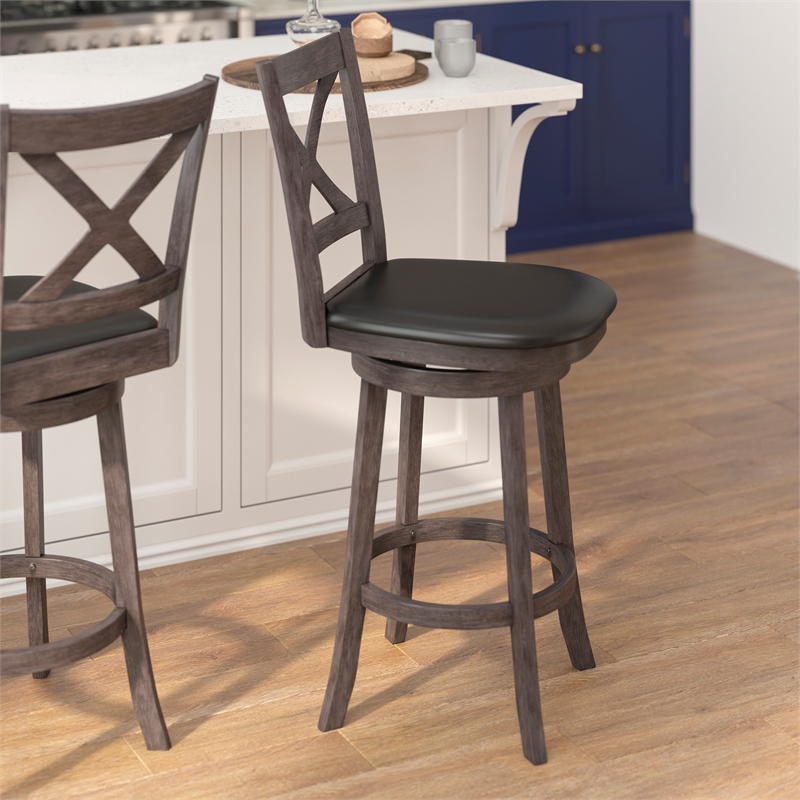 Pemberly Row Wooden Swivel Bar Stools in Gray Wash Walnut/Black