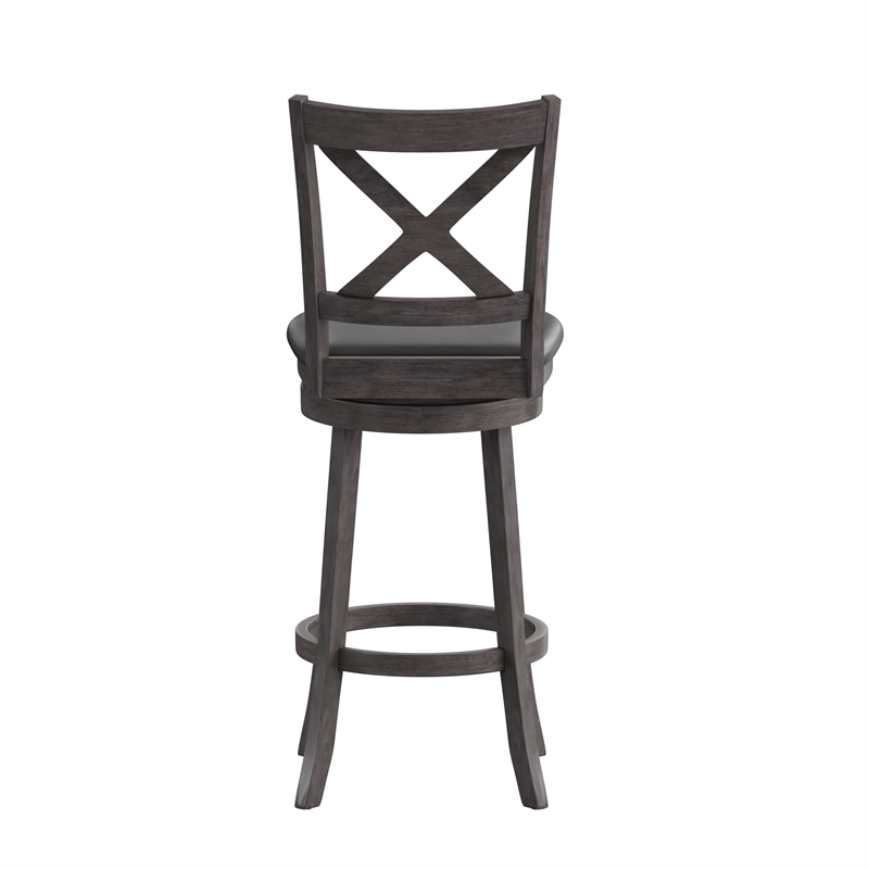 Pemberly Row Wooden Swivel Bar Stools in Gray Wash Walnut/Black
