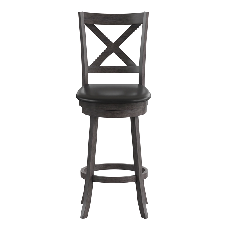 Pemberly Row Wooden Swivel Bar Stools in Gray Wash Walnut/Black