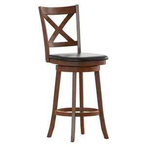 Pemberly Row Crossback Wooden Swivel Bar Stools in Antique Oak/Black